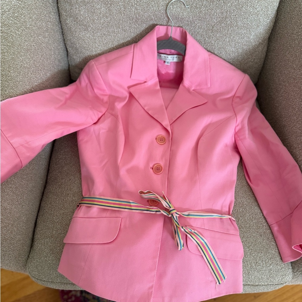 Trina Turk Pink Blazer with Multicolor Belt